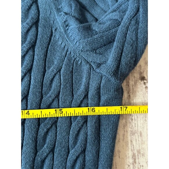 Talbots Blue Cable Knit Cotton Cardigan Small Gold Buttons Preppy Academia - Picture 8 of 10
